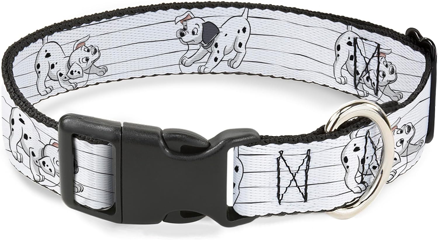 Disney Pet Collar, Dog Collar Plastic Buckle, One Hundred and One Dalmatians Puppies Playing White Black, 20 to 31 Inches 1.5 Inch Wide