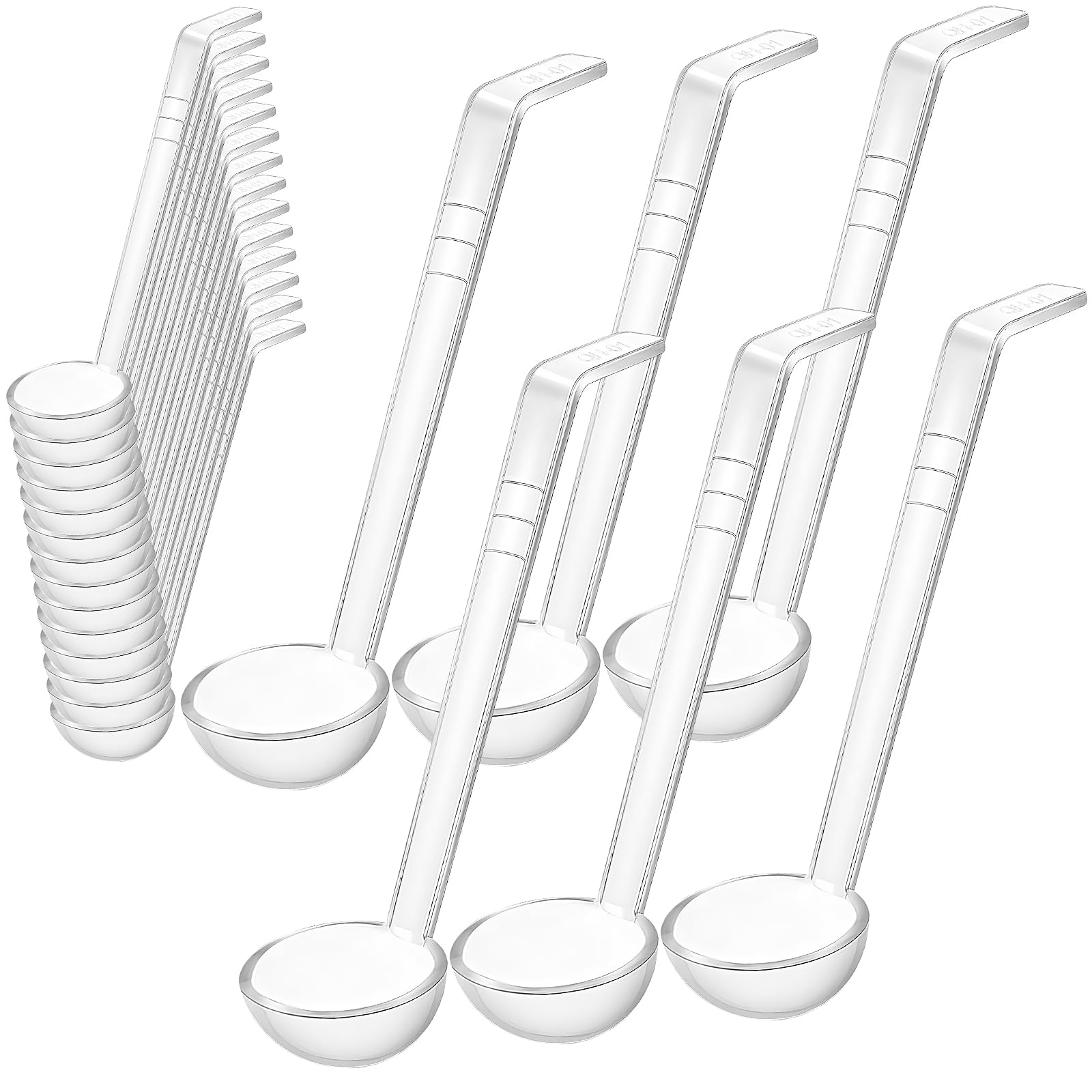 20 piccoli mestoli in plastica trasparente, 20 cm, 28,3 g, con manico lungo, cucchiai da salsa per cucina, buffet, condimenti, zuppe, cocktail