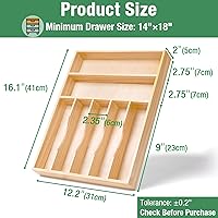 Vista 3 de Silverware Organizer, Kitchen Drawer Organizer 12"× 16" Pine Wood Utensil Holder and Cutlery Tray with Grooved Drawer Dividers, 7 Compartment