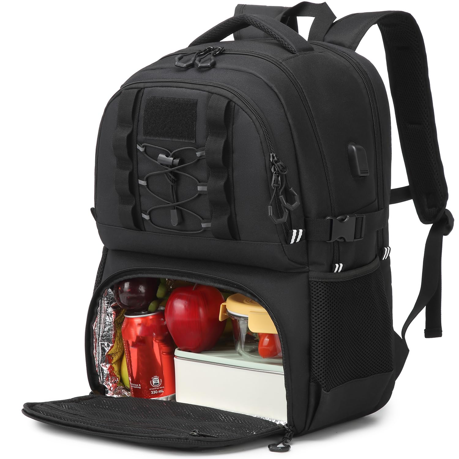 Zaino da lavoro da uomo con scomparto frigo da 17 pollici, con porta di ricarica USB, per lavoro, viaggi, scuola, Nero , Mittelgroße, Tattico