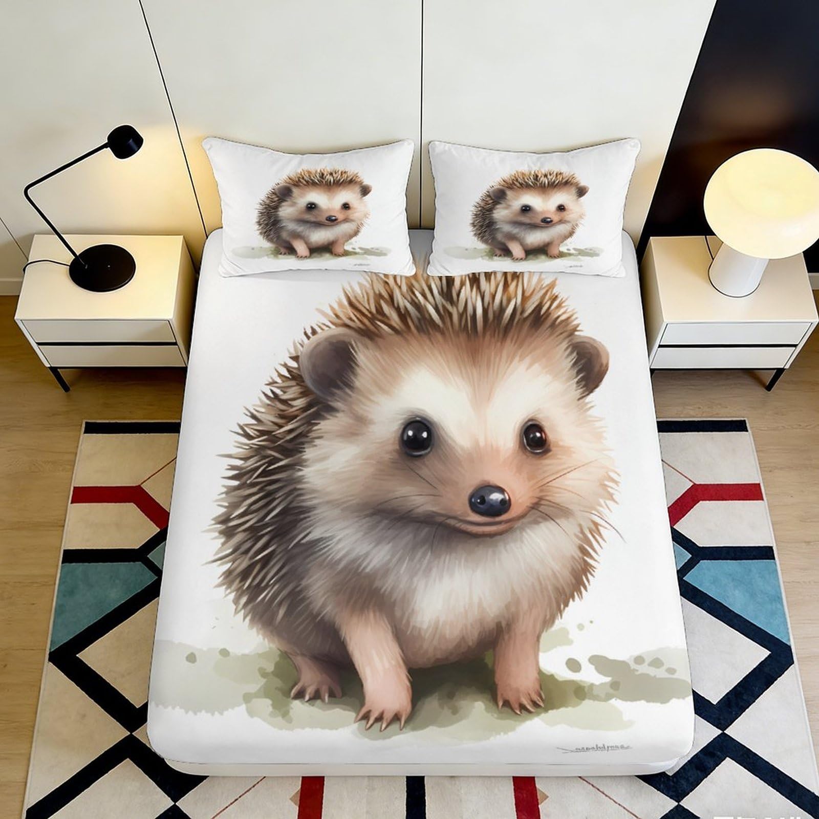 3D Printed Hedgehog Woodland Fitted Sheet Microfiber Soft Animal Bed Sheet for Bedroom Guest Room Decor 90x200x25cm