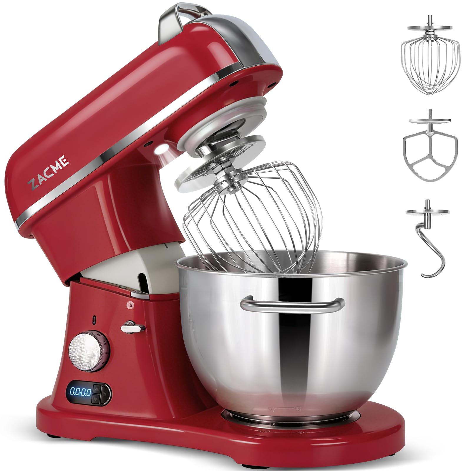ZACME 8.4QT Commercial Stand Mixer 800W with Aluminum Die Casting Meets the Standard of NSF/ANSI 8-2023, Mixers Kitchen Electric Stand Mixer with Stainless Steel 8L Bowl, Dough Hook, Whisk and Beater Red 8.4QT