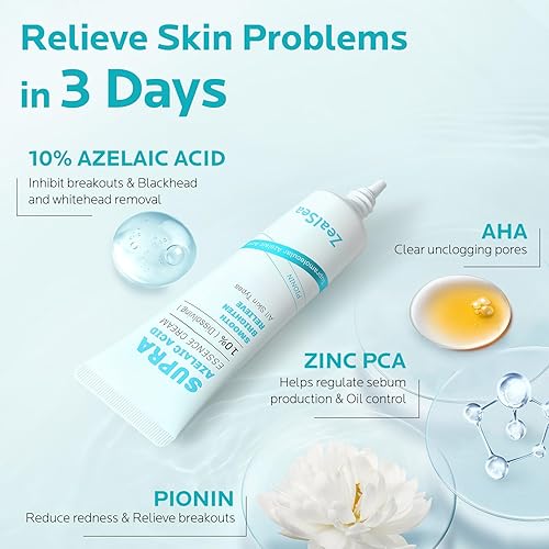 Miniatura 3 de ZealSea Azelaic Acid 10% Facial Cream, for Redness Relief Face, Rosacea Acne Treatment, Pimple Pigmentation Blackhead, Balance Excess Sebum, Clarify