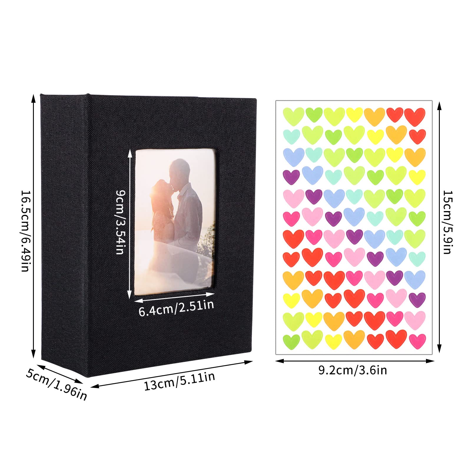 Photo Albums,Black 6x4 Photo Book 100 Photos Pockets Cloth Cover photos Album Slip In Albums 4x6 Photo Slot with Love sticker for Artwork or Postcards Storage - Image 2