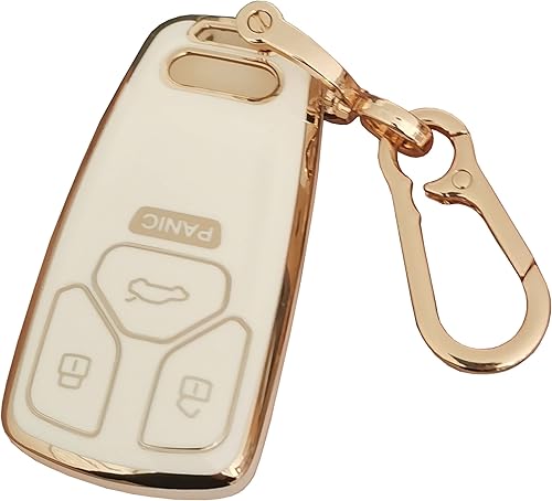 Funda para llavero Audi con control remoto sin llave, con llavero compatible con Audi A4 Q7 Q5 TT A3 A6 SQ5 R8 S5 llave inteligente (blanco)
