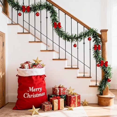 Miniatura 6 de Guirnalda de Navidad de 72 pies, guirnalda de Icnice con 36 lazos de terciopelo rojo de Navidad y 24 bolas de decoración, guirnalda de pino