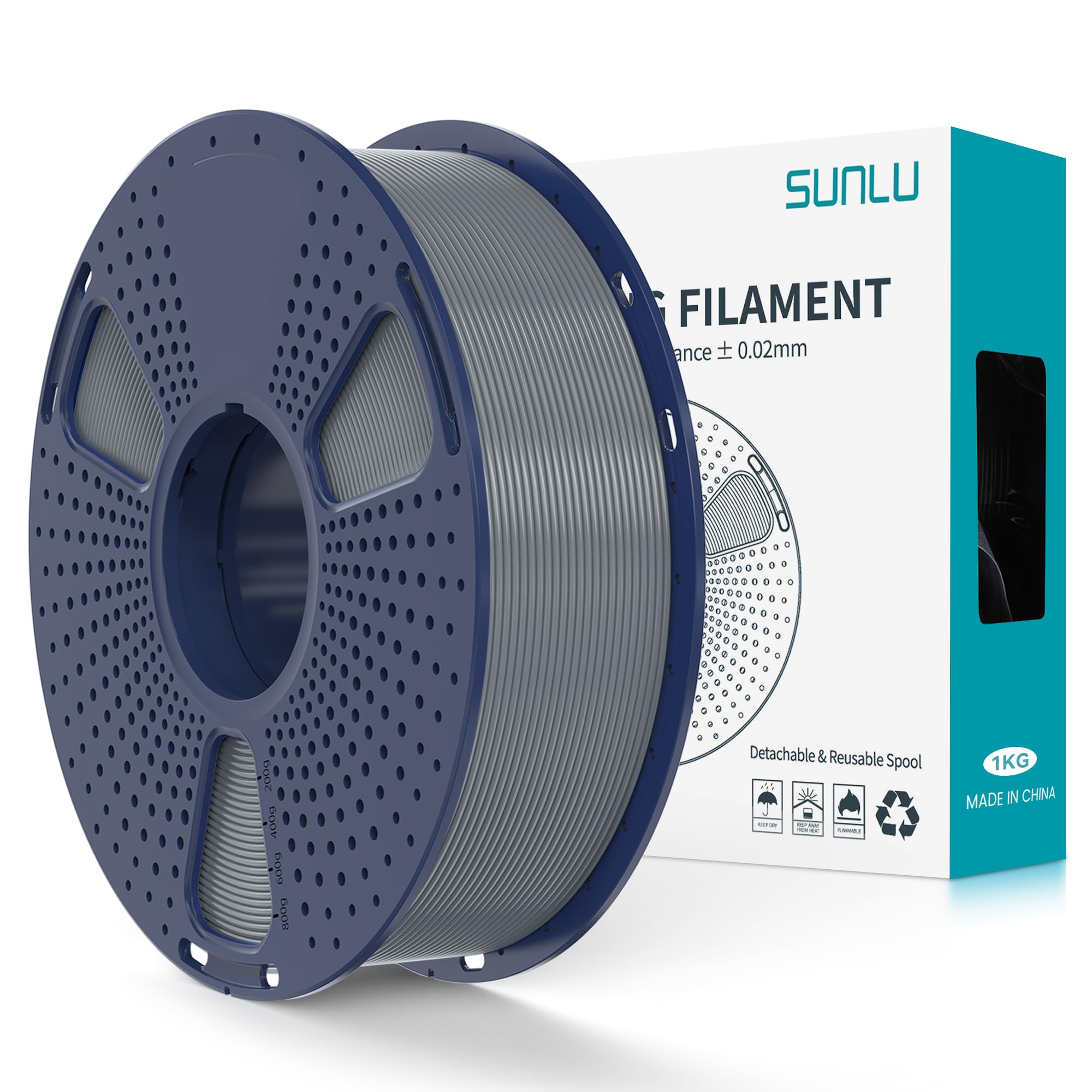 SUNLU PLA+2.0 Filamento per stampante 3D, Filamento PLA Plus di Aggiornamento, Filamento 3D ad alta resistenza, Precisione dimensionale +/- 0.02 mm, Bobina da 1kg (2.2LBS), Grigio