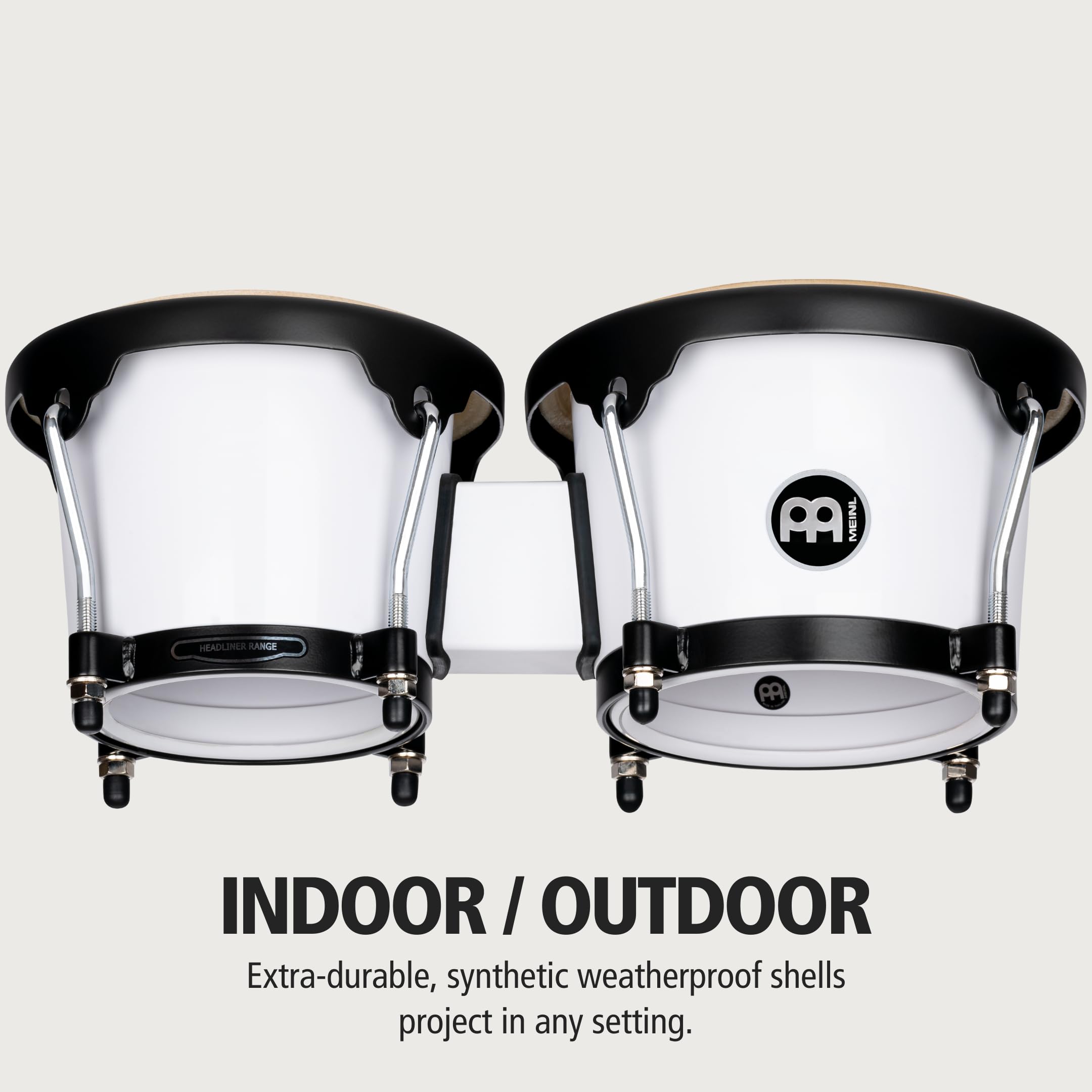 Meinl Percussion Bongos Journey Series – 2 Tamburi a Mano da 6.5 e 7.5 Pollici – Chiave Accordatura Inclusa – ABS Plastica, White (HB50WH)