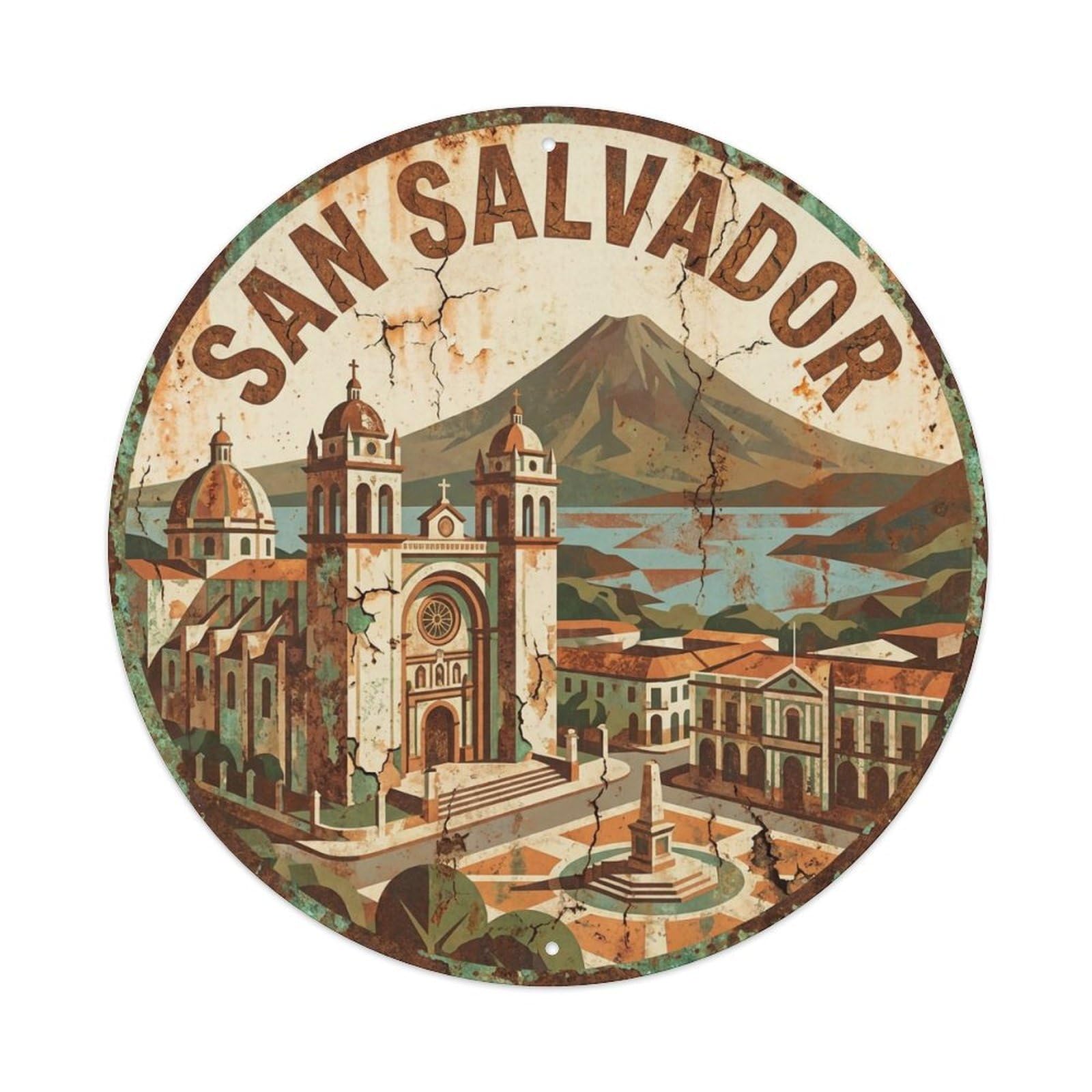 Vintage Travel El Salvador San Salvador Vintage Metal Tin Sign Plaque Wall Decor for Cafe, Club Bar, Office, Garden Metal Poster 8x8Inch