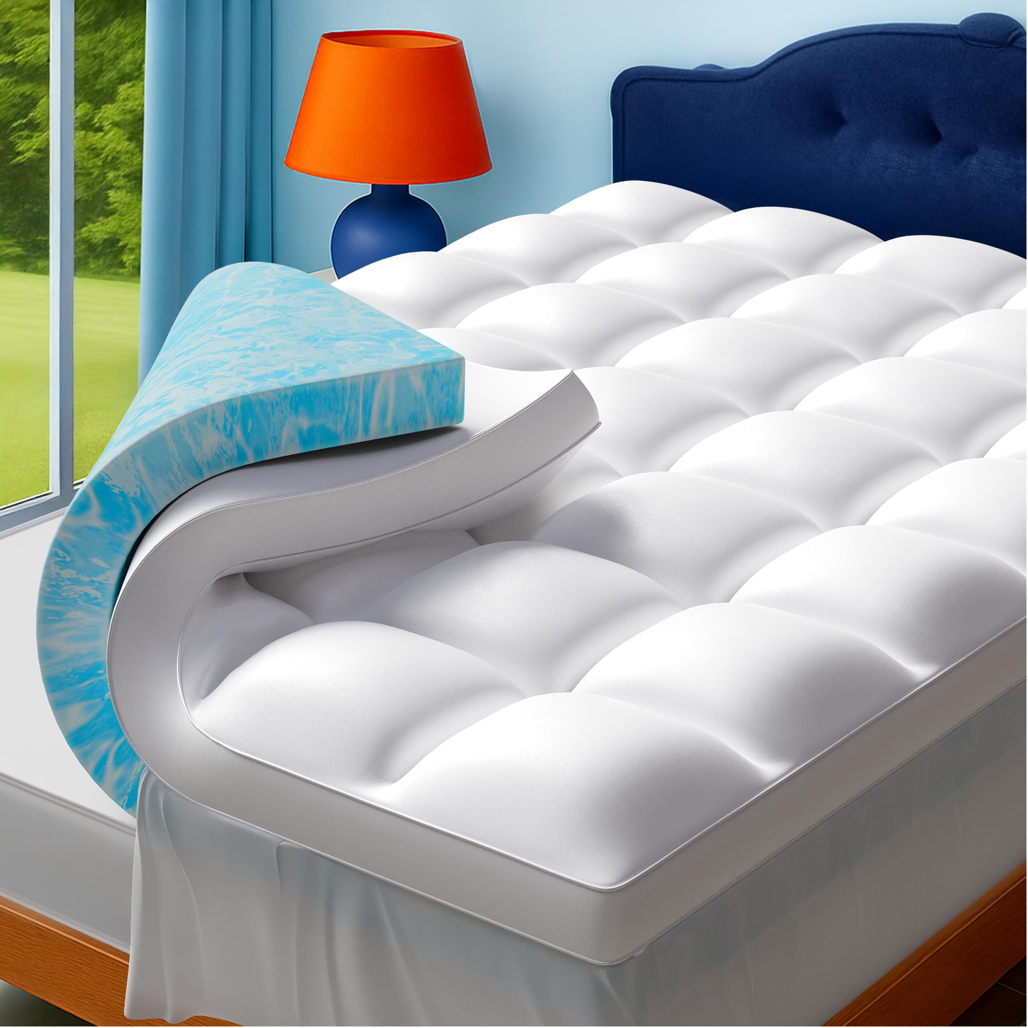 Airtree Twin Size Dual Layer 4 Inch Memory Foam Mattress Topper, 2 Inch Cooling Gel Memory Foam and 2 Inch Thick Soft Quilted Pillow Top Mattress Pad