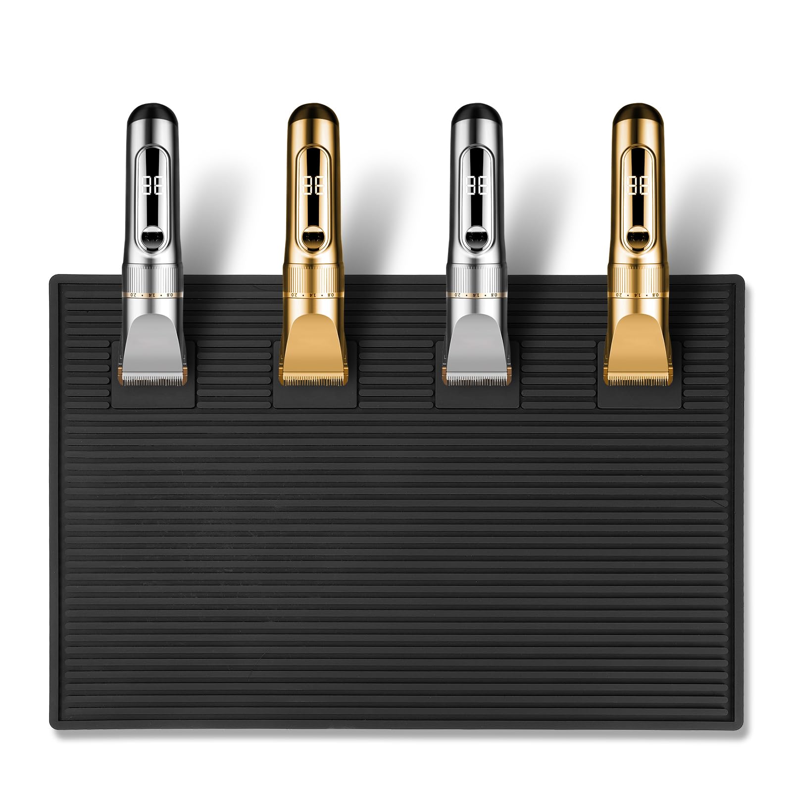 MoyRetty Magnetische Friseur-Stationsmatte für Schermaschinen, gestreifter rutschfester Organizer, professionelle Salon-Friseur-Arbeitsplatz-Pads, Schönheitssalon-Werkzeuge (48,3 x 33 cm, schwarz)