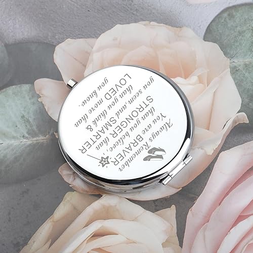 Miniatura 4 de BAUNA Always Remember You are Braver Than You Believe - Espejo de maquillaje de bolsillo inspirador para mujer (color acero con espejo en ancho)