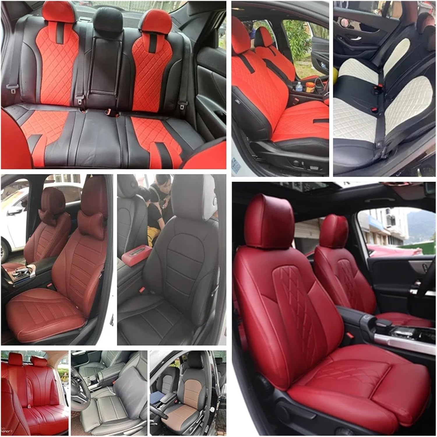 Custom Fit Car Accessories Seat Cover Compatible For 5 Seats Full Set Quality Leather Compatible For Benz W204 W205 W211 W203 Front And Rear(Style 1)