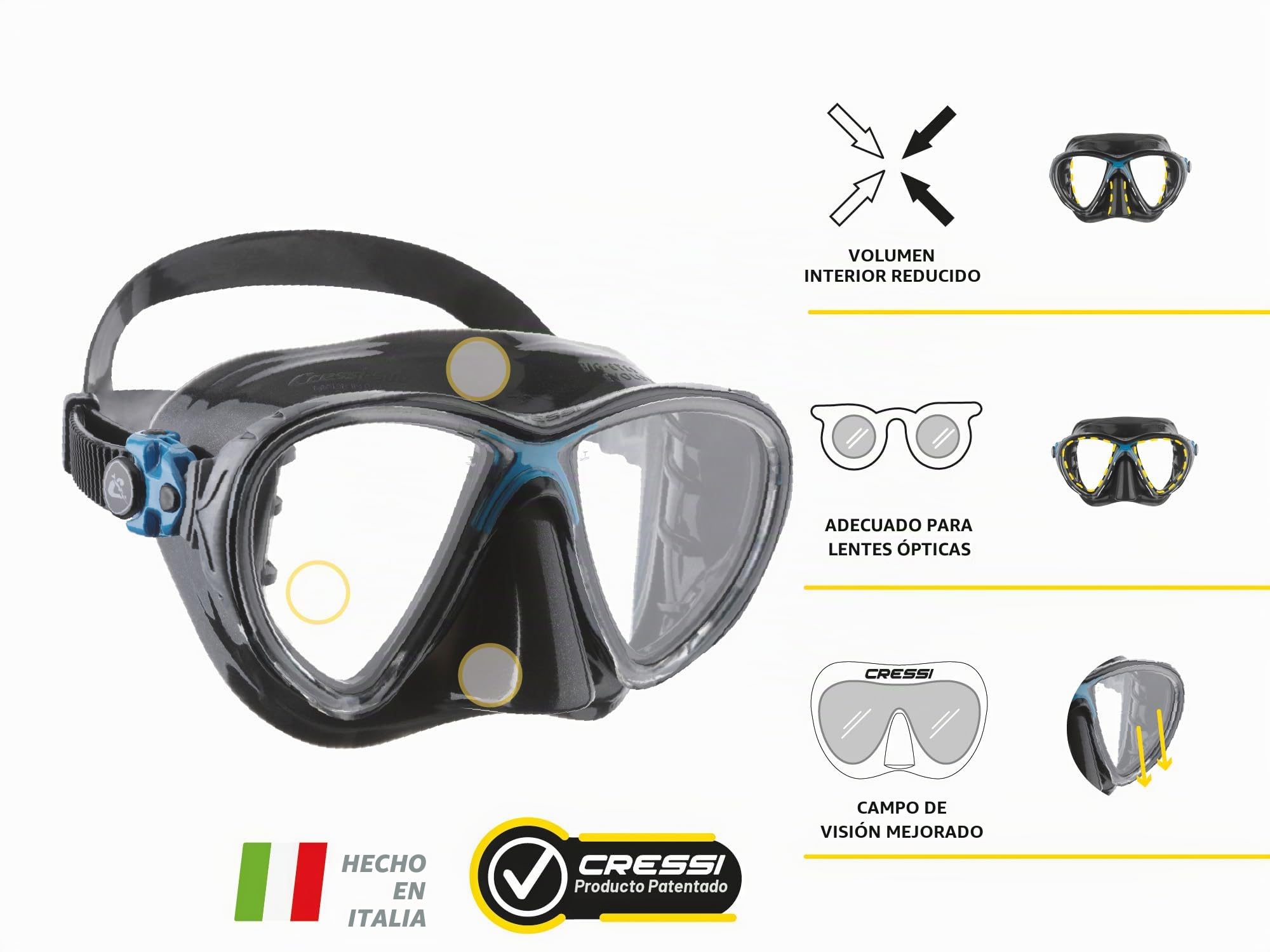 Cressi Big Eyes Evolution Snorkel Mask - Adult Diving Mask with Soft Silicone Seal - HD Mirrored Lenses for Scuba Diving