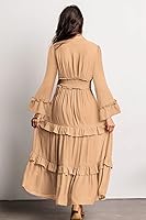 Vista 3 de Amegoya Vestido largo bohemio de manga larga con cuello en V para mujer, vestido largo de compromiso para invitadas de boda