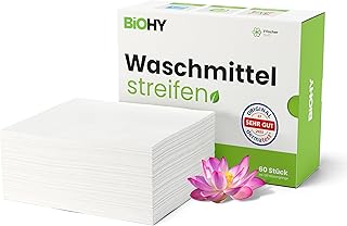 BiOHY Waschmittel Blätter (1 x 60 Stück) | Nachhaltiges Universal Reisewaschmittel ohne Plastik | Biologisch abbaubares Waschpapier | Wasserlösliche Streifen | Dermatest Zertifikat „Sehr Gut“ (2025)