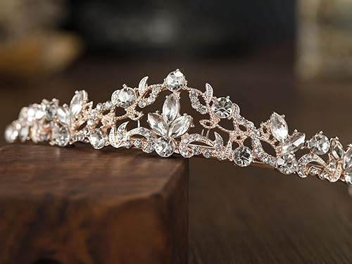Miniatura 6 de SWEETV Tiara de boda con diamantes de imitación para novia, diadema de tiara de princesa, corona de novia, accesorios para el cabello de novia para