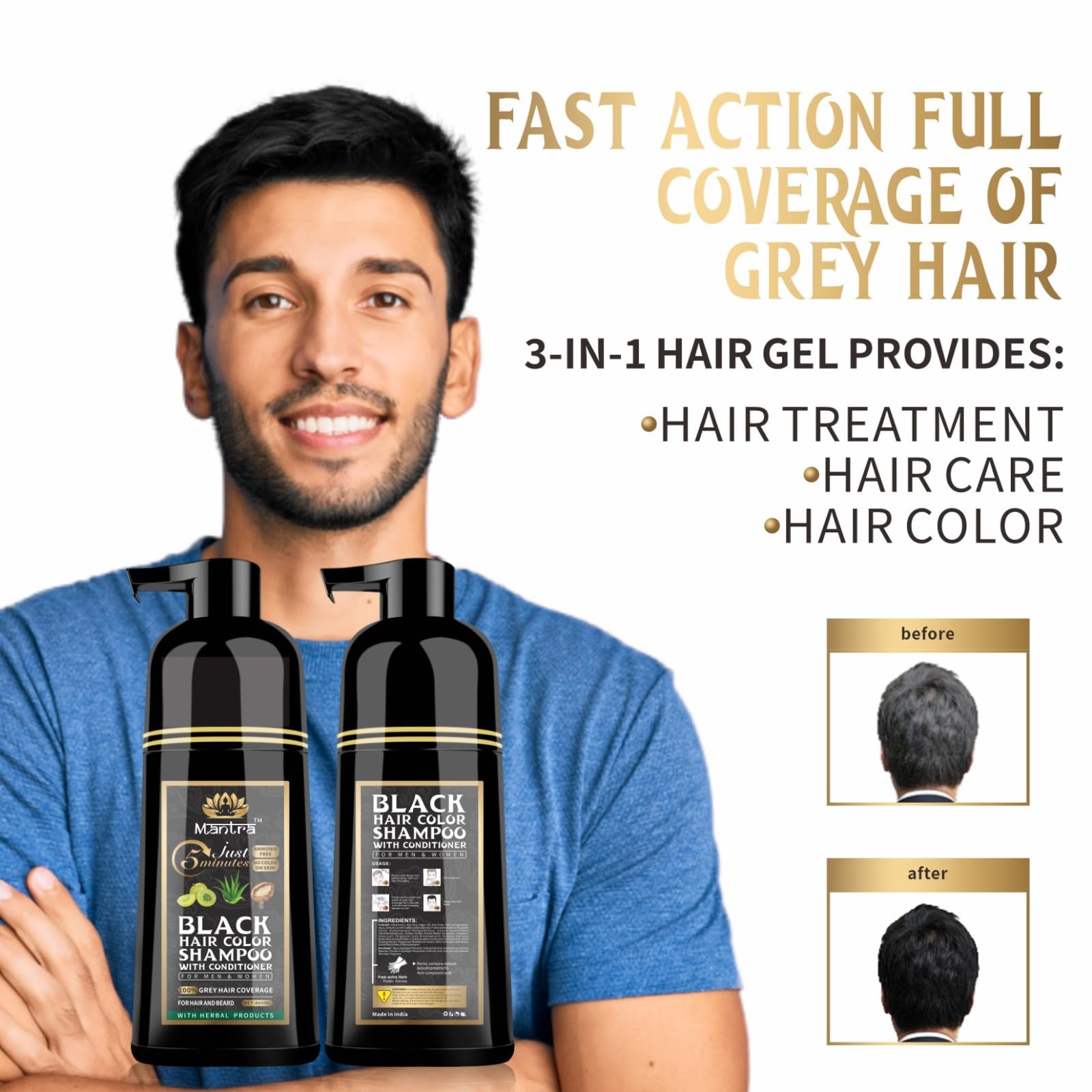 Mantra Hair Color Shampoo, with conditiiner. Natural formula foor