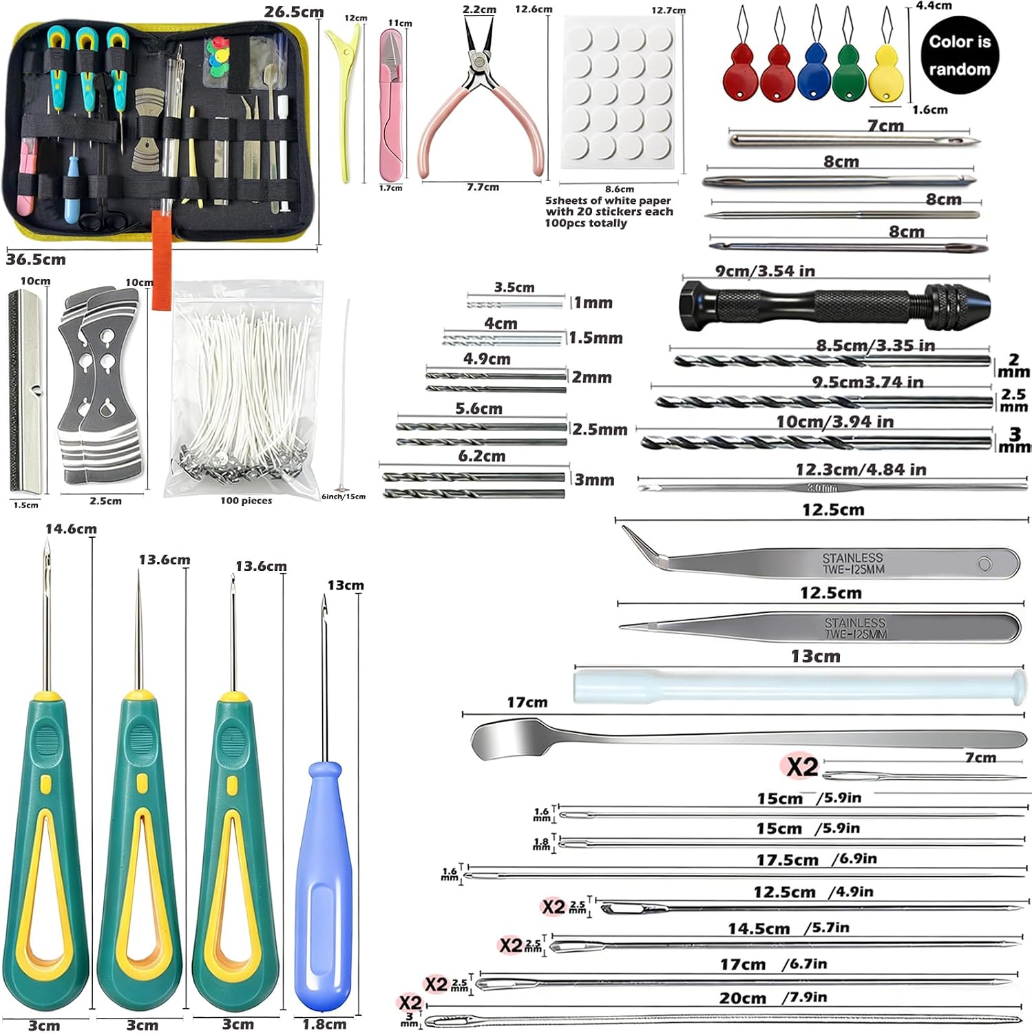157PCS Professional Candle Making Kit with Soy Candle Wicks,7.9" Extra Long Big Hole Wicking Needle Hand Twist Drill Bits with Storage Bag,Mold Punch Set with Hook Eye for Inserting Candle&Mold Wicks