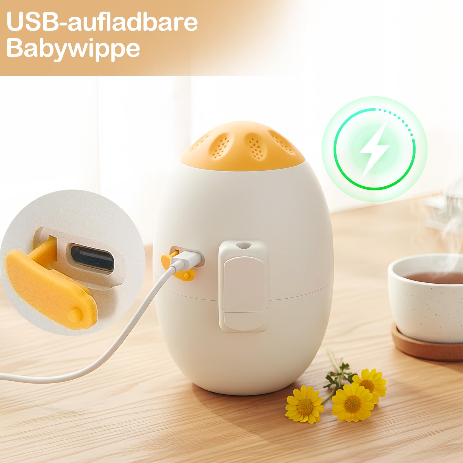 Smofrees Kinderwagenschaukler, Automatische Babywippe mit Gerät für weißes Rauschen, Einschlafhilfe Baby wiederaufladbar (USB)，Beige - 3