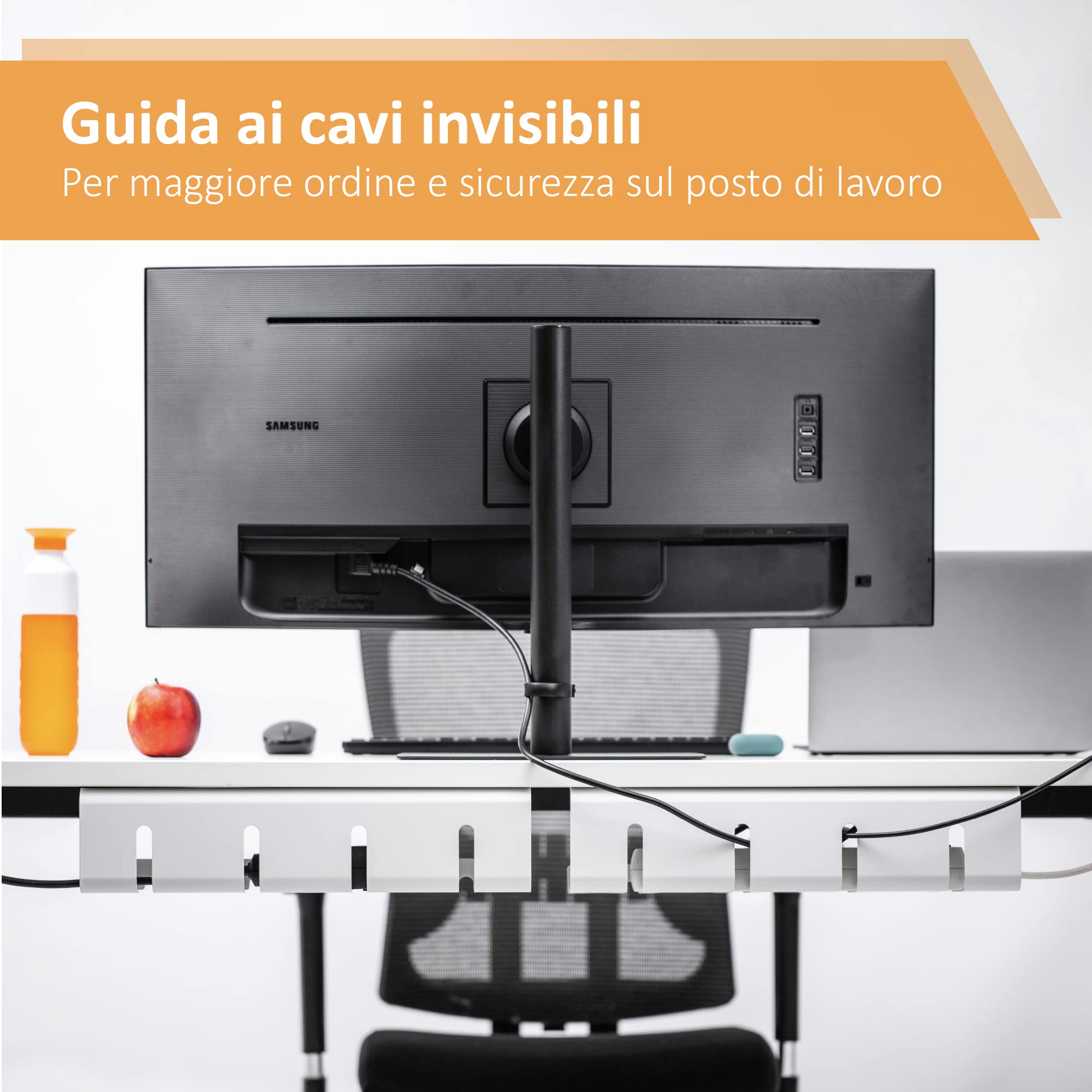 Raccogli Cavi Scrivania – Canalina Passacavi sotto Scrivania Cable Management – Organizer Portacavi Ufficio - Nascondi Cavi sotto Tavolo – 2 Scatole Porta Cavi - Verniciatura a Polvere Bianco
