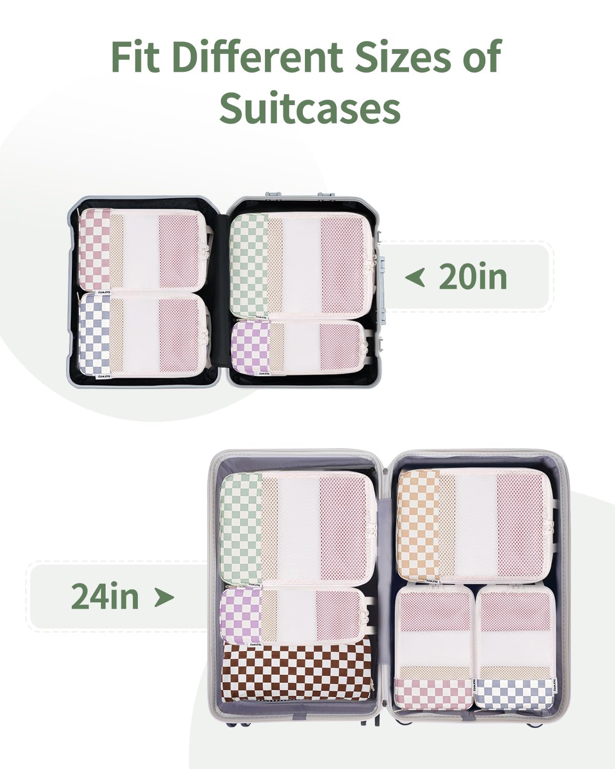 Narwey 6 Pièces Organisateur Valise, Sac Compression Voyage, Compression Packing Cubes, Organisateur Valise Compressible, Cube de Rangement, Organiseurs de Bagage (Checker Combined)