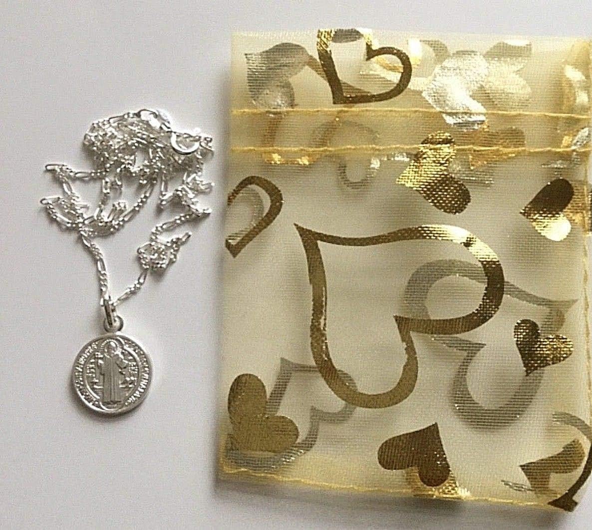 925 Sterling Silver Saint Benedict Necklace 18" Long 24X15mm / 925 Plata ESTERLINA Cadena DE SAN Benito 18" Largo