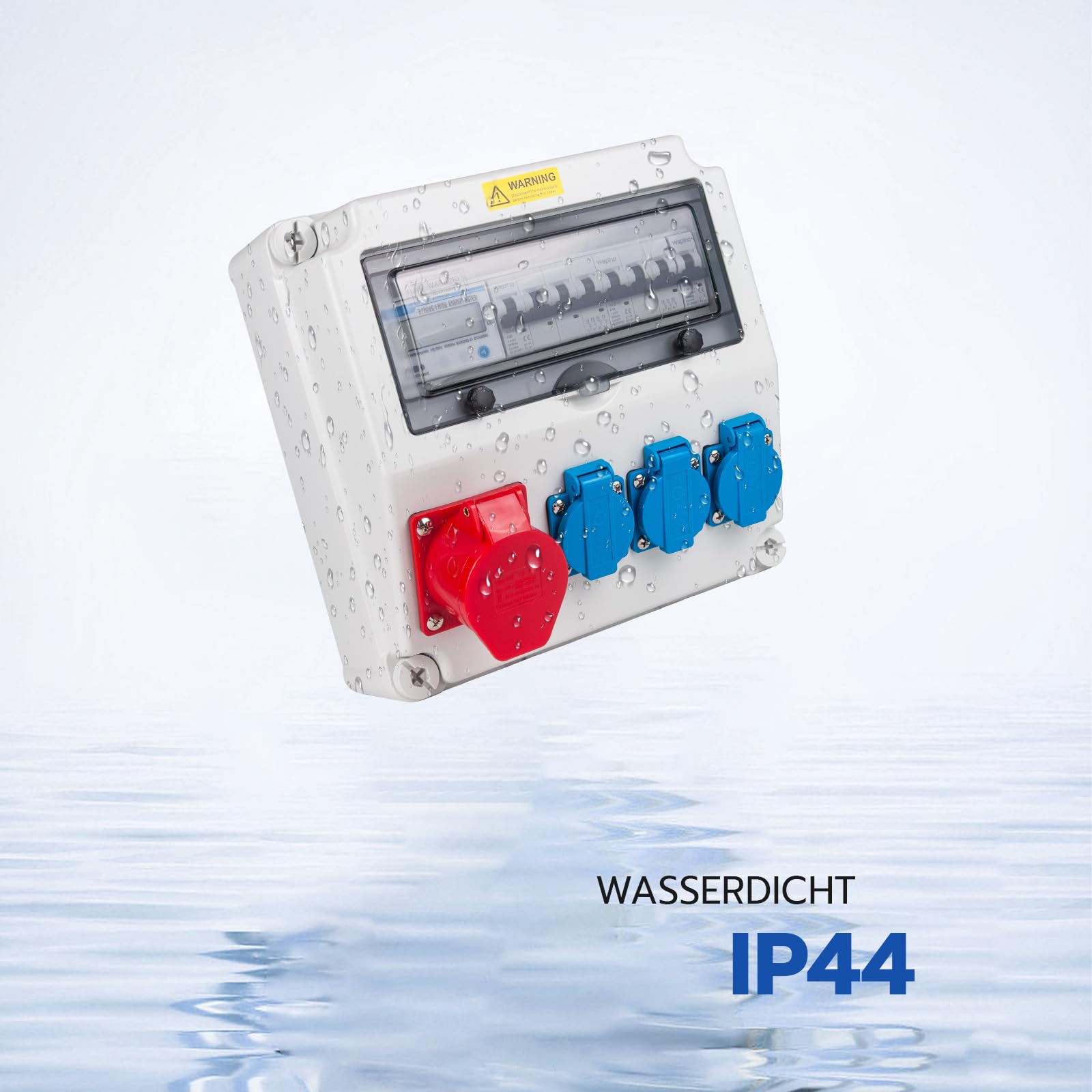 Distributore di corrente da costruzione con contatore di corrente, 3 fasi, 40 A, 230 V, con presa CEE 16 A, distributore di corrente per cantieri, industria, giardini (40 A 4P LS+40 A 1P LS+