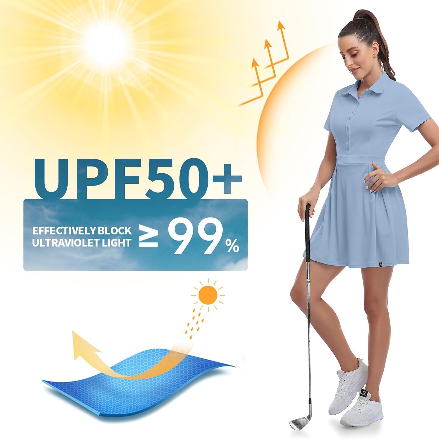 Soneven Women Polo Golf Tennis Dress Built in Shorts Short Sleeve Workout Athletic Pleated Dresses with Pockets - Image 3