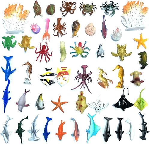 DOITEM Paquete de 50 mini figuras de vinilo de plástico de animales marinos del océano, figuras realistas bajo el mar, regalo de baño para niños,