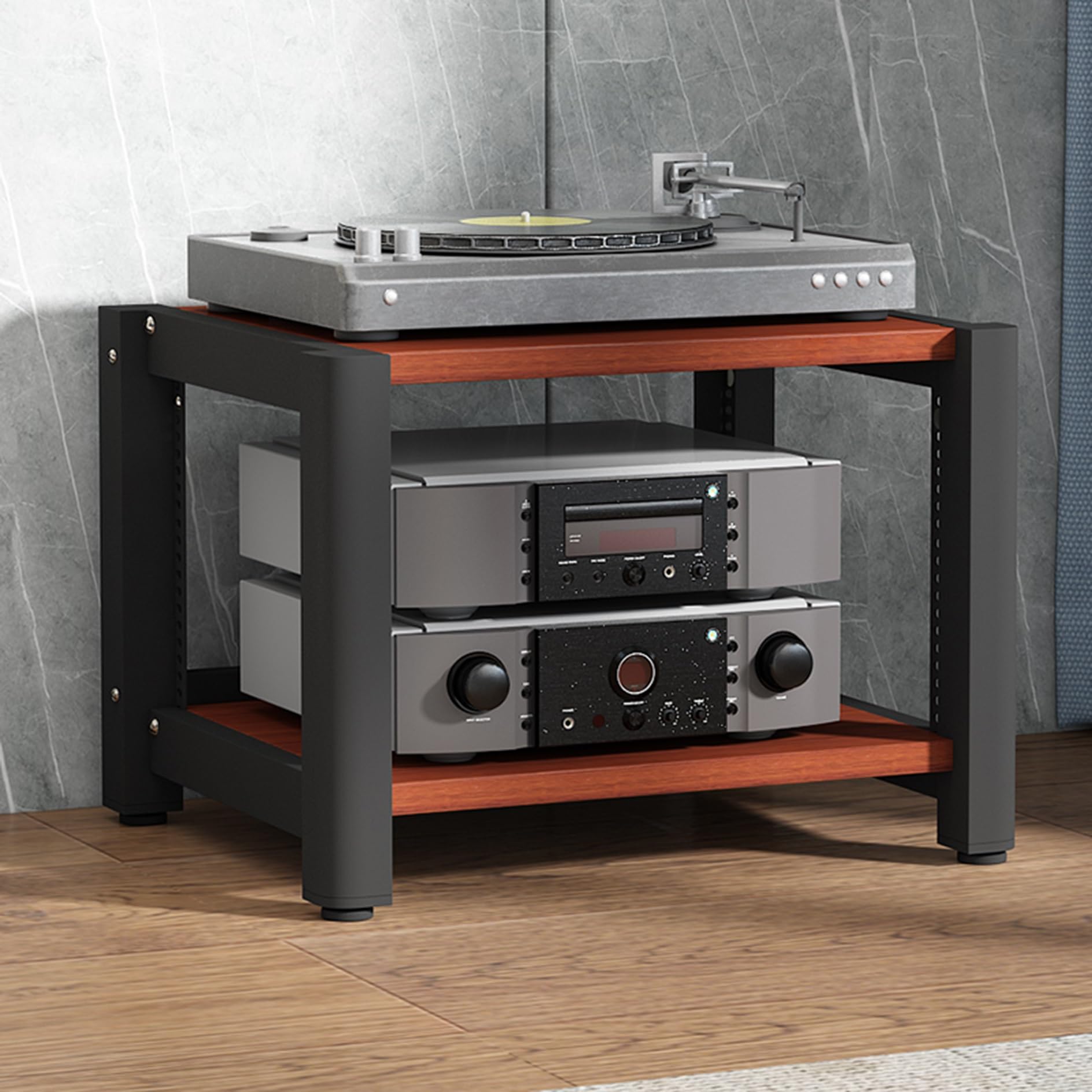 Lekki stojak audio z orzecha włoskiego 2/3/4/5-poziomowy stojak stereo do telewizora i sprzętu HiFi stojak na media na gramofony płyty winylowe i odtwarzacze Bluray idealny do wzmacniaczy i