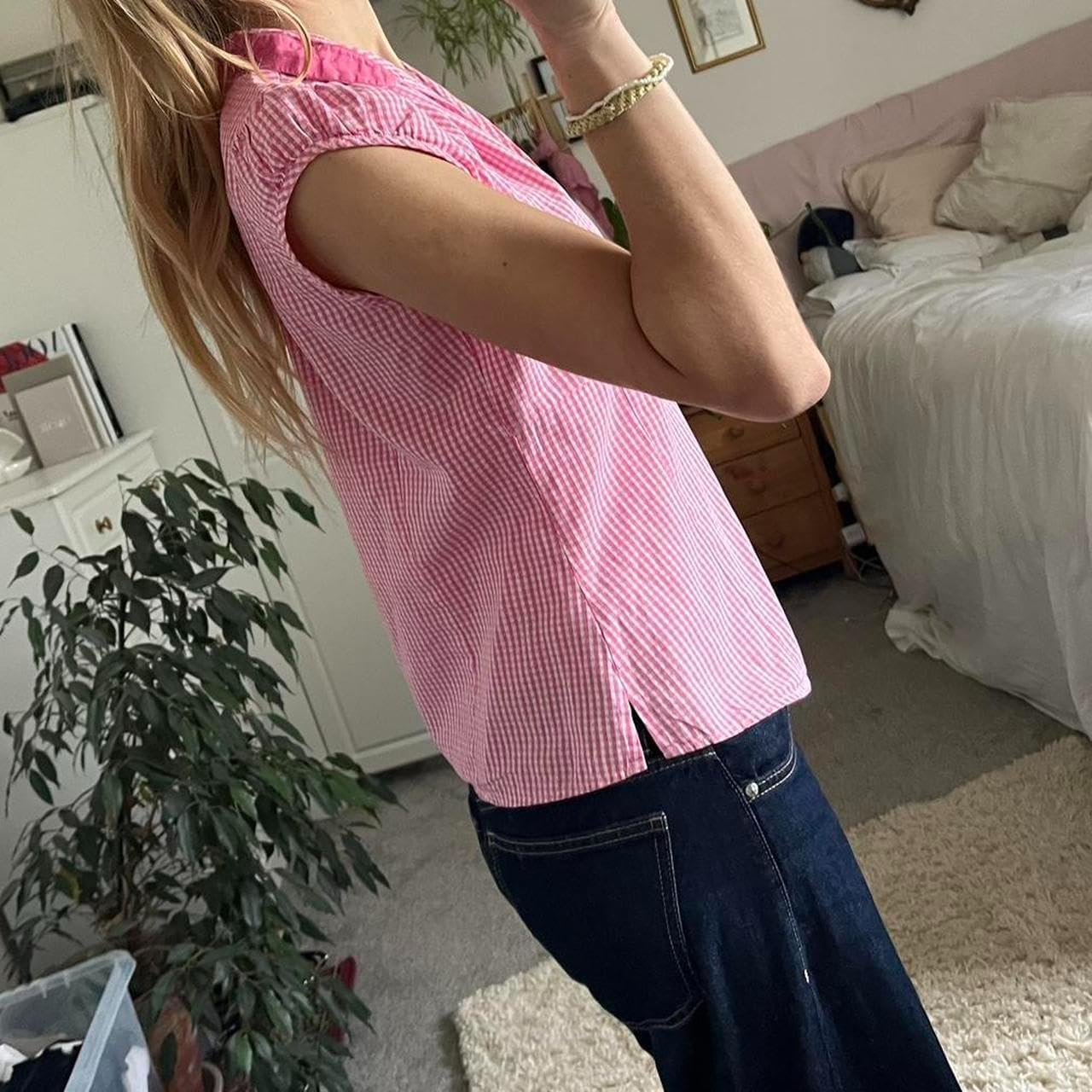 Women Short Cap Sleeve Gingham Shirt Summer Casual Button Down Plaid Top Y2K Blouse Streetwear - Image 3