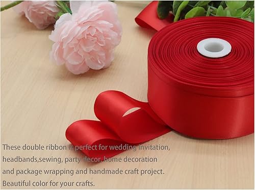 Miniatura 3 de Cintas rojas de satén de doble cara de 1-12 pulgadas, cinta de envoltura de regalos de boutique de flores de 1.5 pulgadas, 50 yardas, cinta de tela