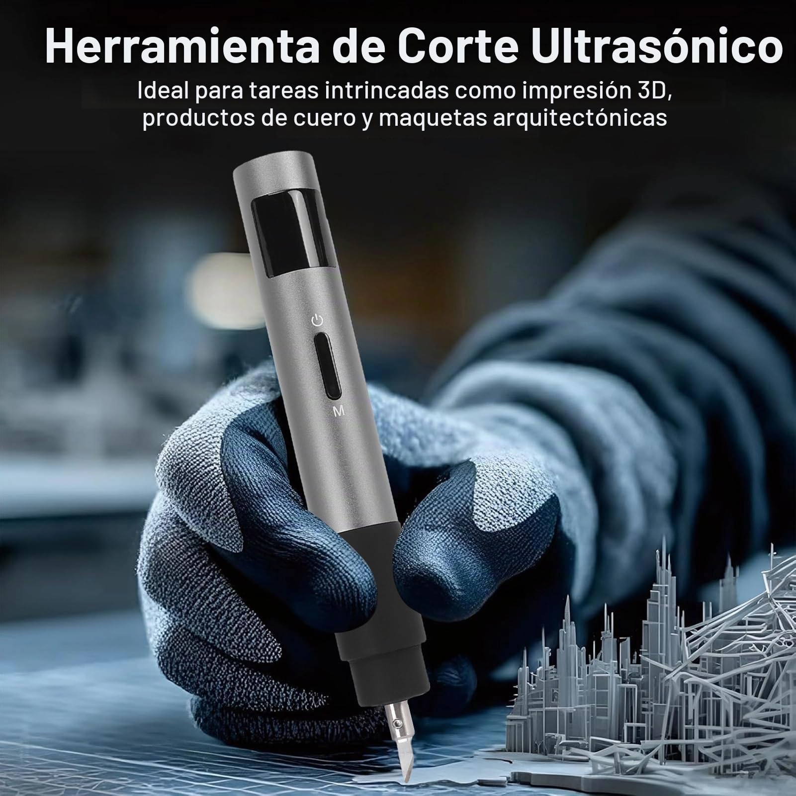 Cortador Ultrasónico 40KHz, 3 Velocidades Ajustables, Cuchilla de Aleación de Titanio para Corte de Precisión de Plexiglás, PCB, Fibra de Carbono, Cuero, Resina de Impres