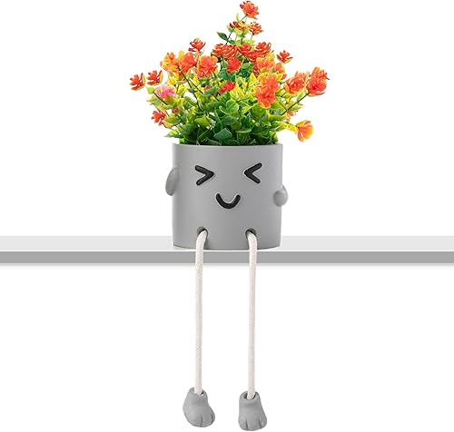 skycoo 1 paquete de plantas falsas en macetas lindas, decoración de plantas artificiales de interior realistas con flores artificiales para oficina,