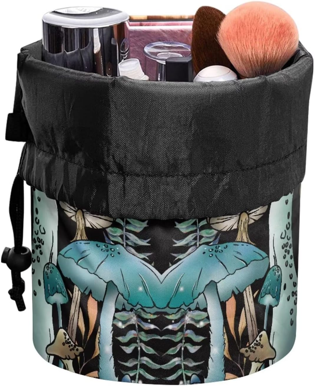Poceacles Drawstring Makeup Bag, Travel Makeup Bag, Portable Cosmetic Bag Make Up Organizer Bag for Travel Accessories, Gifts for Women Girls, Fantasy Mushroom Snail Print image 2