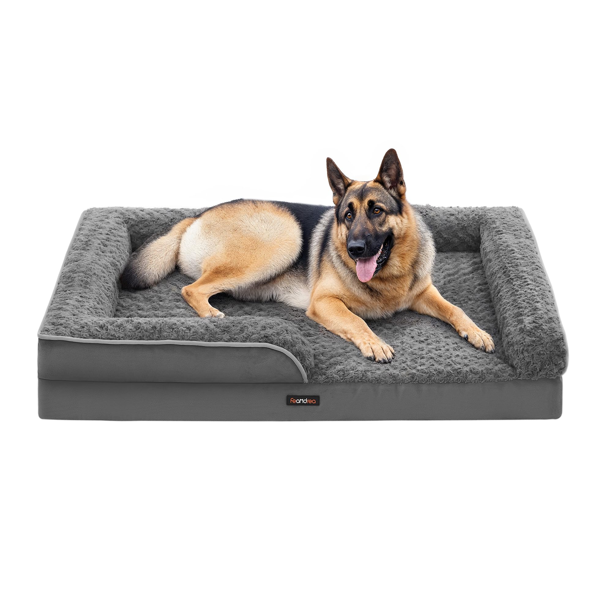 Feandrea Orthopädisches Hundebett für große Hunde, wasserdichtes Hundesofa mit abnehmbarem Plüsch-Bezug, 122 x 85 x 16 cm, schiefergrau PGW254G02