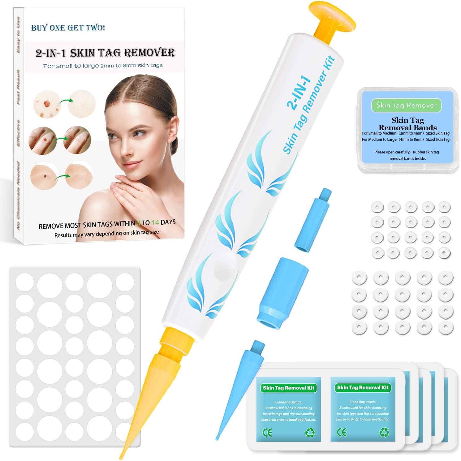 Auto Skin Tag Removal Pen Skin Tag Remover 2 in 1 Standard and Micro 36Pcs Repair Patches Safe