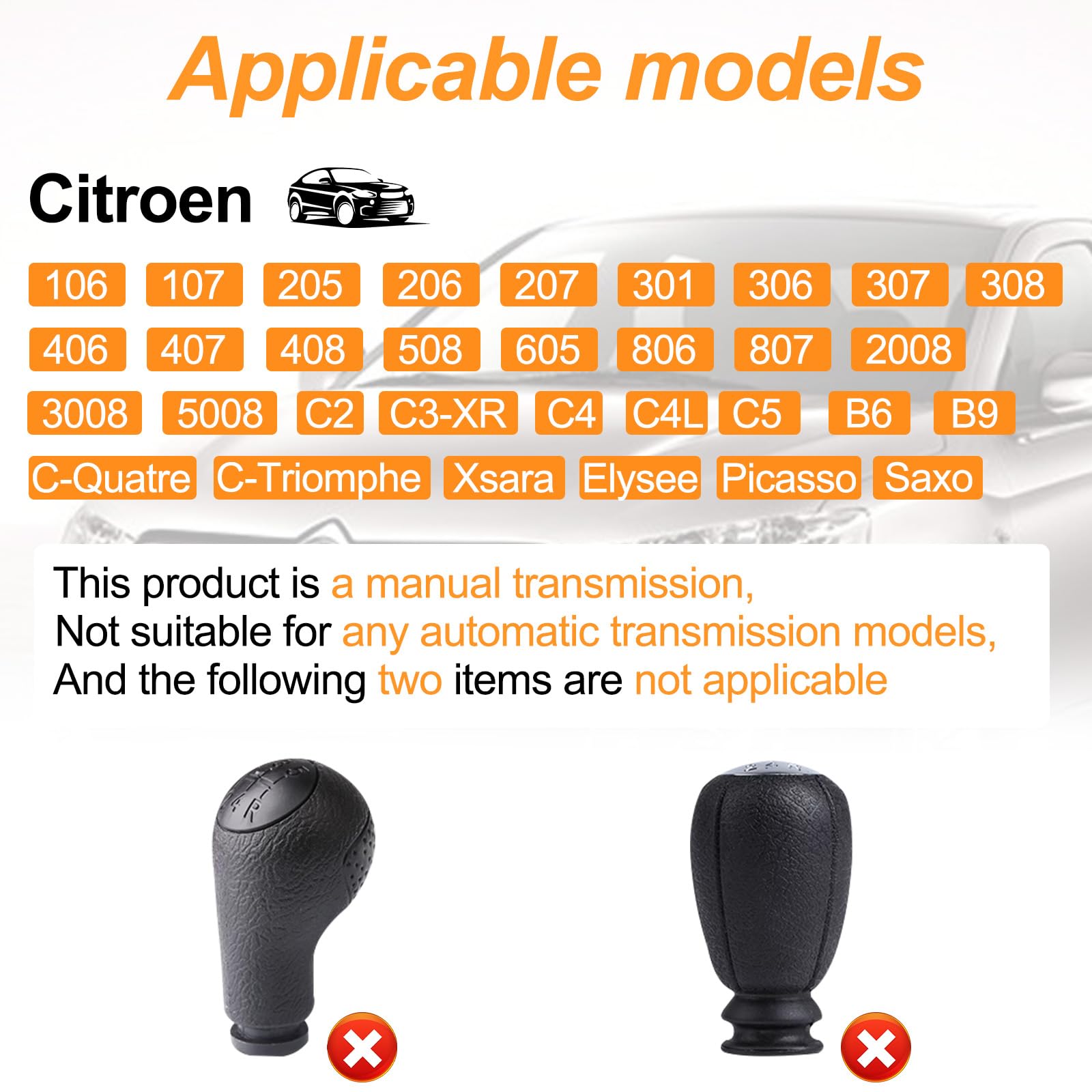 Fousenuk 5-biegowa dźwignia obrotowa, ręczna gałka zmiany kompatybilna 306 406 206 207 208 307 309 106 205 1007 3008 Citroen C1 C2 C3 C4 Picasso Xsara