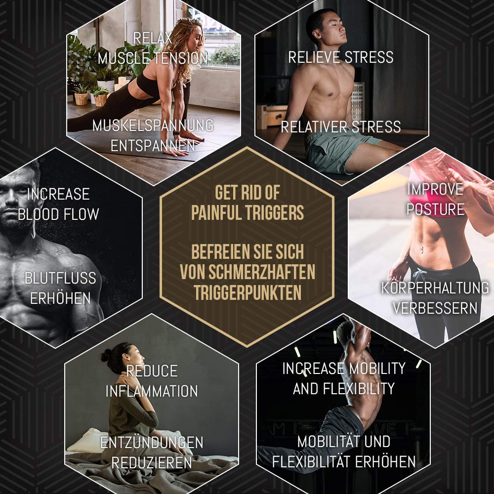 [FASZIEN DUOBALL 12cm, Faszienmassageset 8cm & 12cm] Duoball-Faszien-Massage-Bälle-Set Inkl. GRATIS Videoanleitung, Poster & Tasche – BOZEERA©: Premium Set