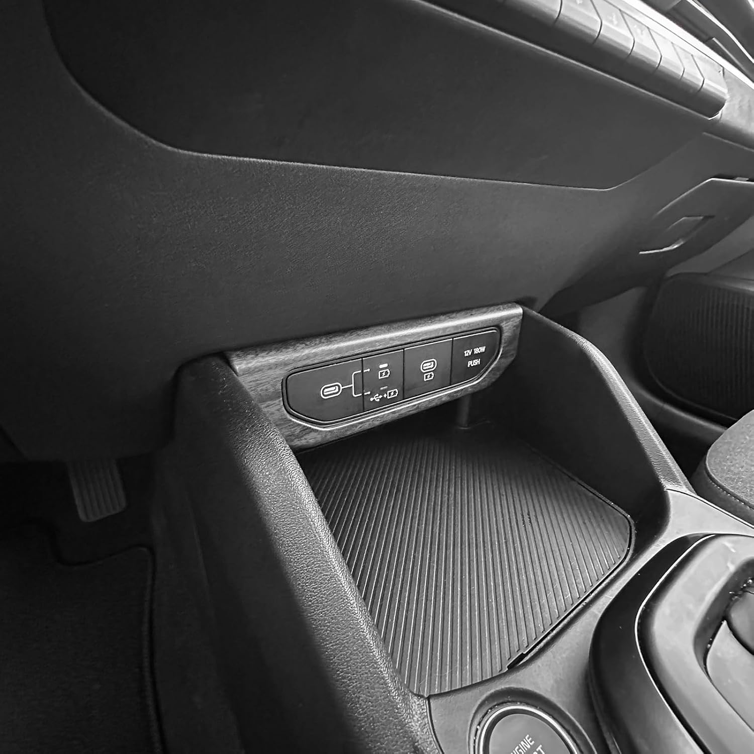 Charging Port USB Socket Protective Cover Trim Compatible with Kia K4 2025-2026 Accessories (Wood Grain)