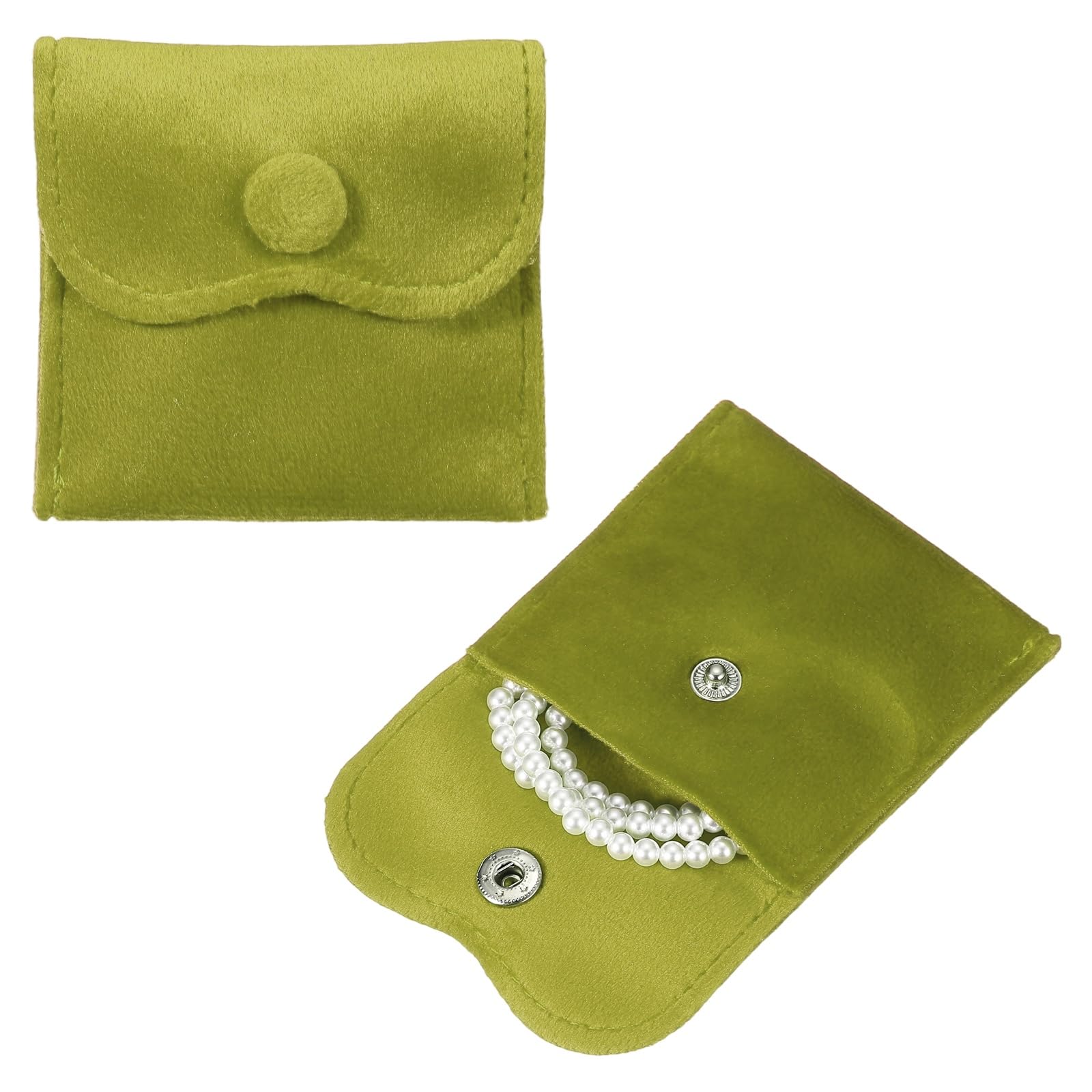 sourcing map 2 Pcs Velvet Jewelry Pouches with Snap Button 7x7cm Small Storage Bags Gift Soft Jewelry Organizer Portable Packaging Fit for Necklaces Bracelet Rings Earings Watch, Green