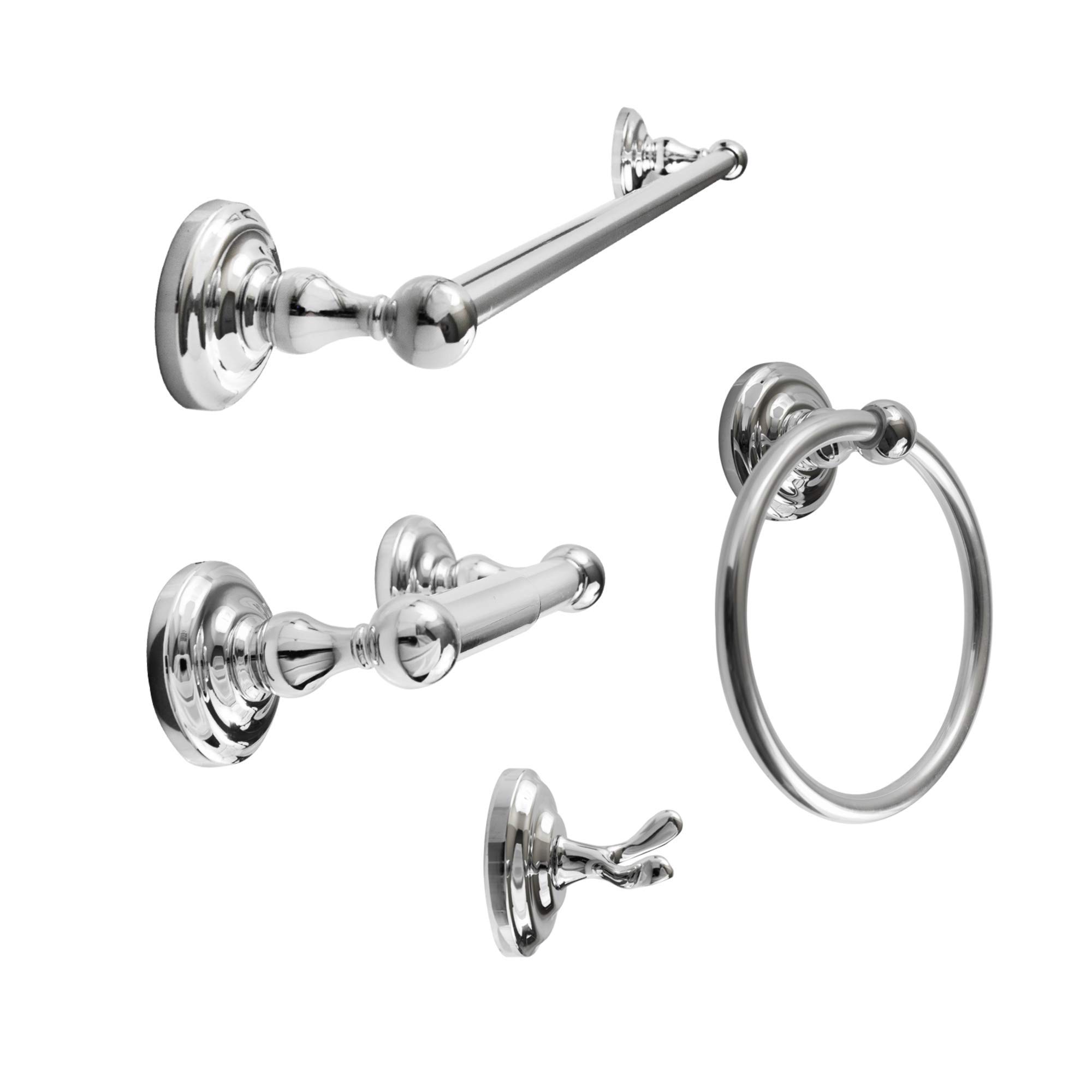 SENTO ROBIKI Modern Silver Bathroom Hardware Accessories Set, Includes Robe Hook, Toilet Paper Holder, Towel Ring, 24" Towel Bar, Duty Metal Bath