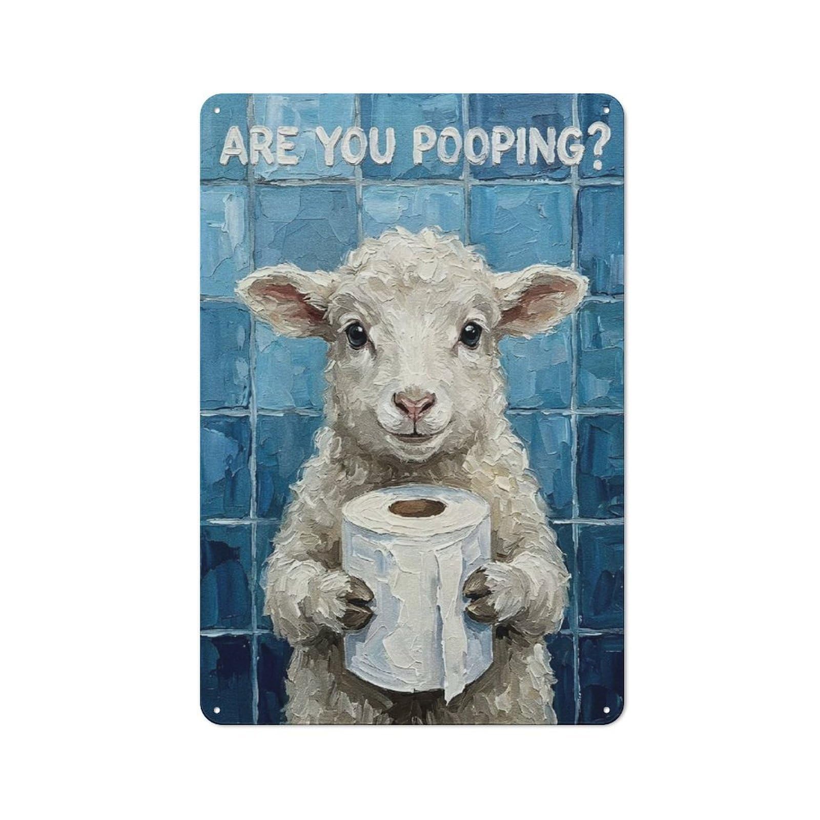 Junmoney Style-22 Are You Pooping Sheep With Toilet Paper Tin Wall Plaque 30X20cm, Barn Style Rustic Kitchen Decor For Farmhouse Kitchen, Pantry Or Dining Area