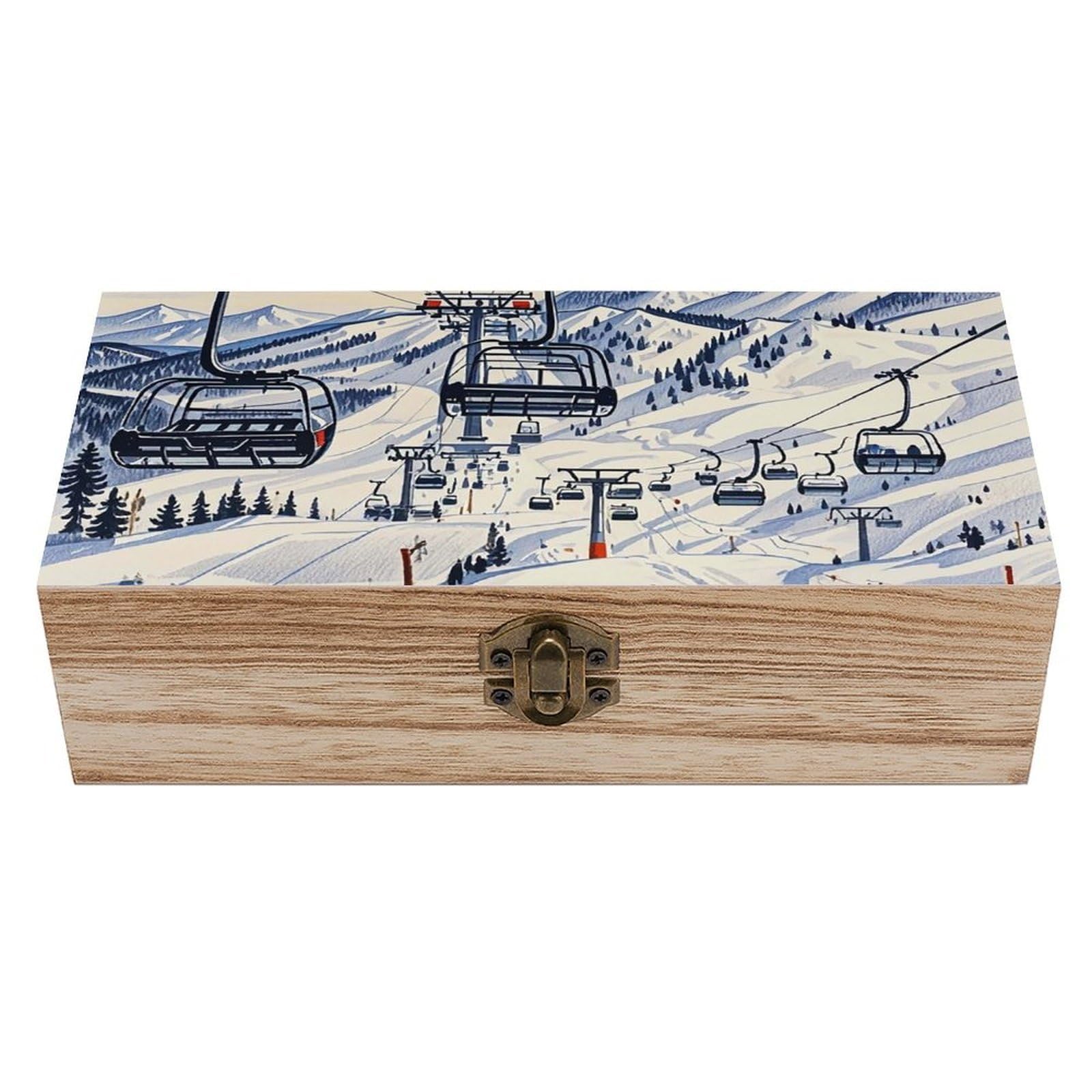 Peiyeety As Pic Mount Horsney Ski Lift Wooden Keepsake Box Decorative Wood Storage Organizer With Hinged Lid Large Handmade Wedding Memory Treasure Box For Jewelry Photos Stamps Crafts