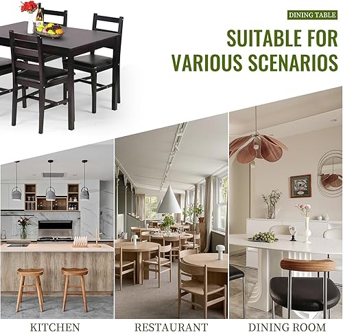 Miniatura 6 de FDW | Juego de mesa de comedor de madera maciza de 5 piezas para 4 | Marrón | Mesa de cocina de pino con sillas tapizadas | Diseño que ahorra