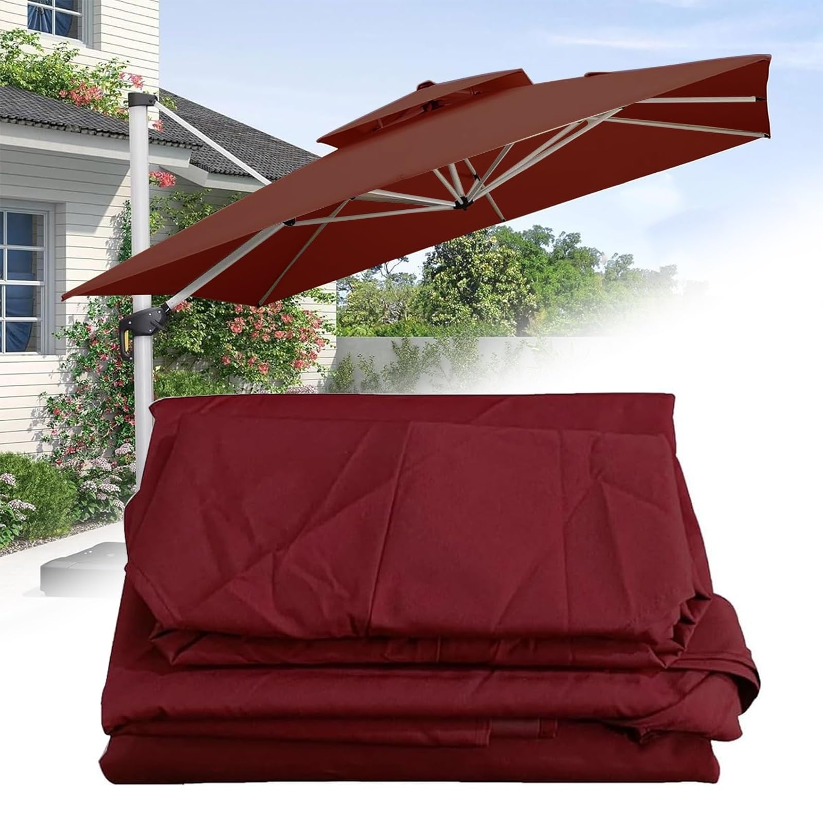 8 Ribs Outdoor Umbrella Canopy Replacement Square 3x3M 2.5x2.5M Patio Hanging Offset Cantilever Parasol Umbrella Cover Canopy, Waterproof, For Backyard Garden Beach Sun Shade Top Canopy(Dark-Red,2.5x2