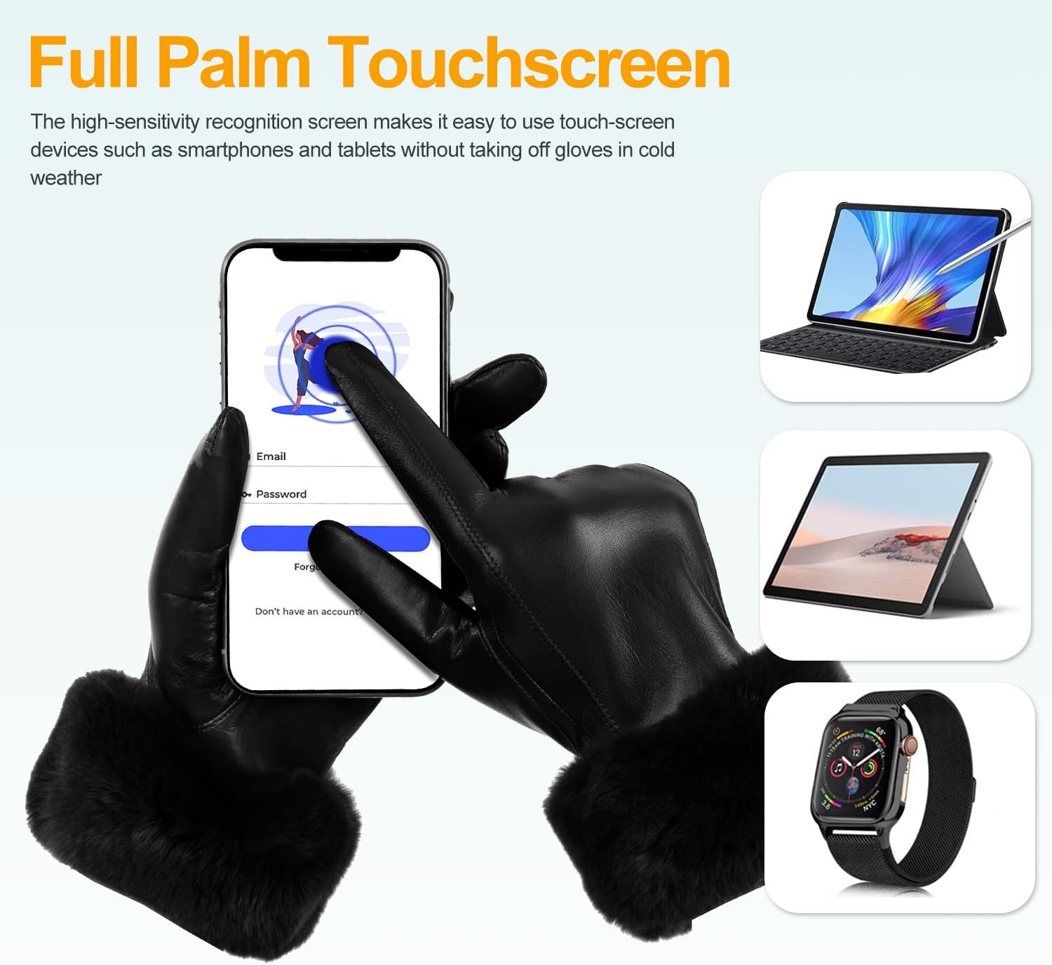 GSG Women Leather Gloves Rabbit Fur Cuff Touchscreen Warm Winter Driving Gloves Lady Multicolor - Image 3