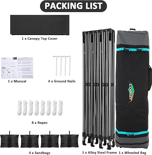 Miniatura 371 de COBIZI - Toldo desplegable de 10 x 10 pies, 4 paredes laterales, FPU 50+ para todo el año, resistente al viento, impermeable, uso comercial, Gris