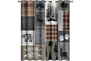 Retro Hunting Curtains with Bear and Deer
